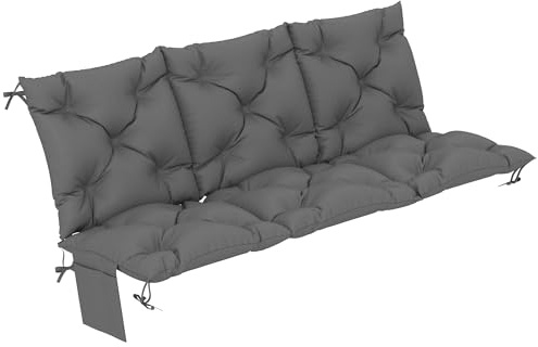 Outsunny Cojín para banco de 150 x 100 x 10 cm, 3 plazas, con cintas, respaldo, cojín para exterior, con bolsillo lateral, impermeable, para columpio, color gris oscuro