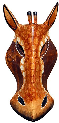 Bella 20 cm Giraffa in legno scuro, Maschera Africa Maschera da parete realizzato a mano Bali maske76