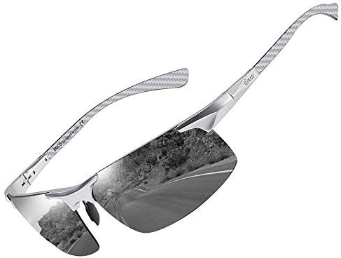 DUCO Herren Polarisierte Sonnenbrille mit Metallrahmen und Kohlefaser Brille Beine UV400 CAT 3 8277 (Silber,Grau)