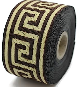10.9 Yard spole 50mm Brun-Golden Grekisk Nyckel Motiv Jacquard bård vävda band jacquardborte kostymbård broderi