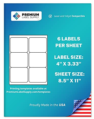 Premium Label Supply White Sticker FBA Labels – 4 x 3.33 – Laser/Inkjet Compatible – (6 per Sheet), 25 Sheets - 150 Total Adhesive Labels