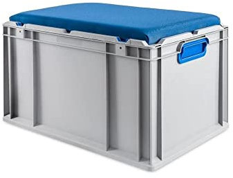PROREGAL Eurobox NextGen Seat Box Blau | HxBxT 36,5x40x60cm | 65 Liter | Griffe geschlossen | Eurobehälter, Sitzbox, Transportbox, Transportbehälter, Stapelbehälter