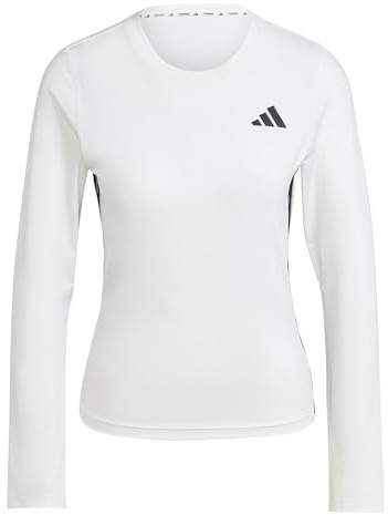 adidas Femme Train Essentials Long Sleeve 3-Stripes Workout Top, White/Black, XS
