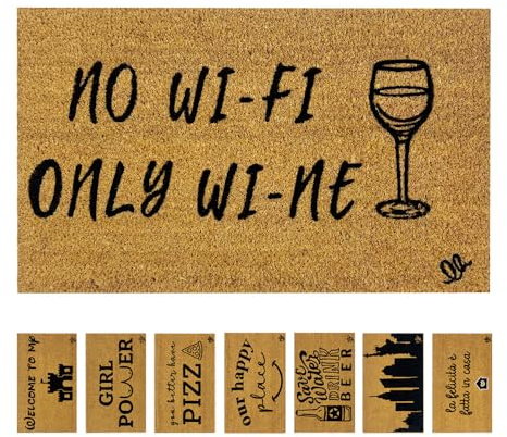 OLIVO.shop COCCO FUNNY - Zerbino con scritte, Zerbino cocco ingresso simpatico, Tappeto cocco divertente, fondo in gomma, vari disegni, 40x60 cm (WINE)