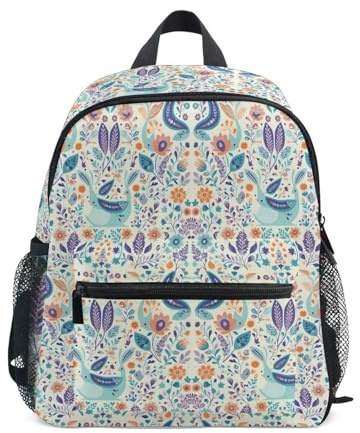 Barn ryggsäck pojkar flickor vattentät handbagage ryggsäckar med bröstrem blommor gräs fåglar azaleor färgglada, Blommor, gräs, fåglar, azaleor färgglada, Small