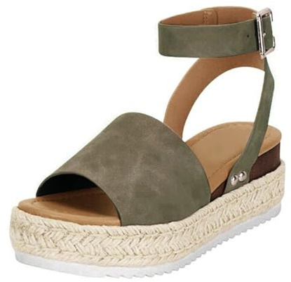 N Schuhe Chaussures compensées tendance pour femme - Sandales romaines ouvertes rétro - Plateforme pour femme - Sandales pour Dirndl, Z1 Kaki, 42 EU