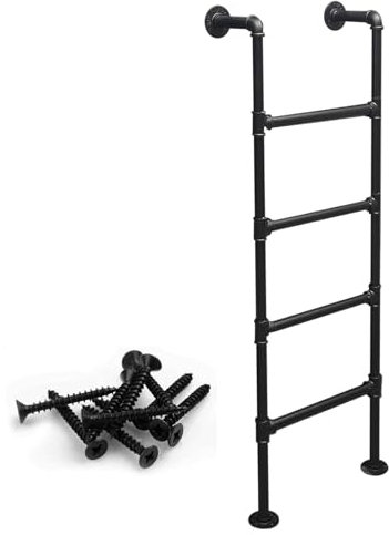 AYVADA Wall Mounted Metal Step Ladder 100-300cm Home Loft Straight Ladder Black Wrought Iron Bunk Bed Ladder Egress Ladder for Attic Dorm Library RV Roof(250cm/98in)