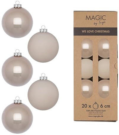 Weihnachtskugeln Glas 6cm 20 Stück - matt & glänzend - Christbaumkugeln Weihnachtsbaumkugeln für Weihnachten - Christbaumschmuck & Weihnachtsbaumschmuck Taupe - Fine Alabaster