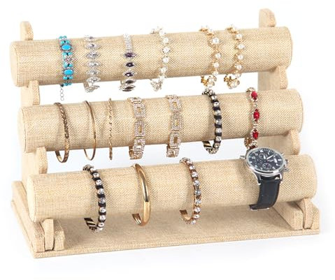 PRITOK Présentoir à bijoux en velours : présentoir à bracelets amovible à 3 étages pour femmes et filles, porte-bijoux pour bracelets, colliers, présentoir à bijoux pour la maison ou le magasin