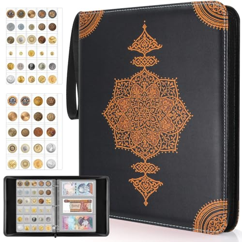 JoyHood Coin Collection Book Holder - 400 Coins Pockets+15 Bills Pockets, Coin Display Organizer Storage Album for 20/25/ 27/30/38mm Coin
