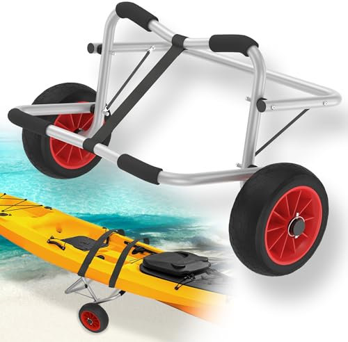 QEENTOE Kajakwagen Faltbarer Transportwagen aus Alu mit 2 PU-Räder & Spannriemen Kanuwagen Bootswagen Surfwagen Bis 100KG für Kanu Kaja und Schlauchboot