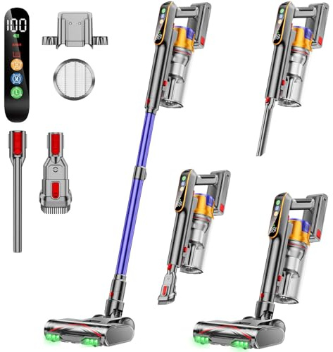 DIFFULL Cordless Vacuum Cleaner, 650W 55KPA 70Mins Vacuum Cleaners for Home, Stick Vacuum with 1.8L Cup, Anti-Tangle, 8-Stage Filter System, Green Light for Pet Hair, Carpet, Floor