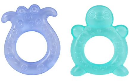 2 Pack Water-Filled Baby Teether Rings – Cooling Animal-Shaped Teething Toys for Infants 3+ Months, BPA-Free, Easy to Hold, Textured Surfaces