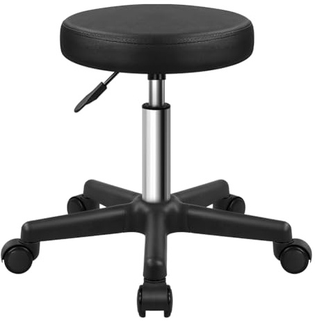 FURWOO Tabouret Rond Roulant sur roulettes Tabouret réglable en Hauteur Tabouret de Spa pour Salon Massage Maison Cuisine Noir