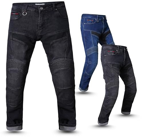 Tornado Durt AA-Rated Motorcycle Jeans for Men Motorbike CE Level 2 Armour, 12oz Aramid Lined Denim with Adjustable Pads, Flex Panels & Reflective Cuffs (UK, Waist & Inseam, 34, 30, Black)