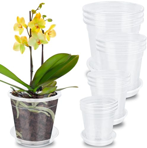 TOUYINGER 12 Pcs Maceta Orquidea Transparente, 11cm/15cm/17cm/21cm Macetas para Plantas Plastico, Espesado Macetas con Agujeros para Replantar Orquídeas Exteriores Interiores