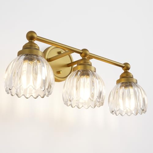 SongCiLT Vintage Triple Arm Tulip Glass Wall Sconce Lighting, 3-Lights Bathroom Vanity Light Fixture for Hallway Bedroom Living Room Bedside Nightstands Lights