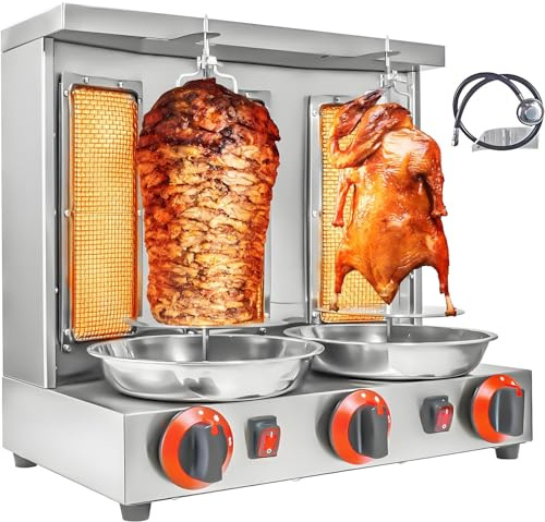 Shawarma Grillmaskin LP Gas Kebab Gyro Grillmaskin Vertikal Roterande Broiler med 3 Brännare 13,5 kg Kapacitet för Hemkök Restaurang Fest