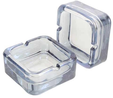 Veemoon Cenicero de Cristal Cuadrado 2 Piezas, Cenicero Decorativo Transparente para Fumar, Pequeño y Portátil, Resistente al Viento, Adecuado para Hogar, Oficina, Coche y Terraza, 9,4 X
