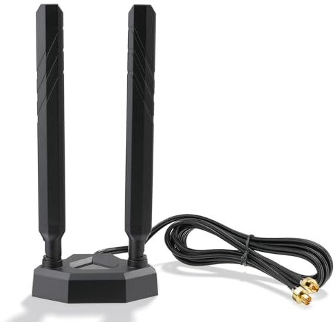 Eightwood WiFi 7-antenn 2,4 GHz 5 GHz 6 GHz WLAN 6E antenn RP-SMA adapter tri-bandantenn magnetisk bas med 2 m förlängningskabel för PC Bluetooth moderkort WLAN-kort PCI-kort WiFi router etc.