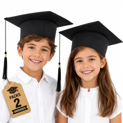 MOSFITO Lot de 2 bonnets de remise de diplôme pour enfants avec pompon Idéal pour la remise des diplômes et la fin de l'année scolaire