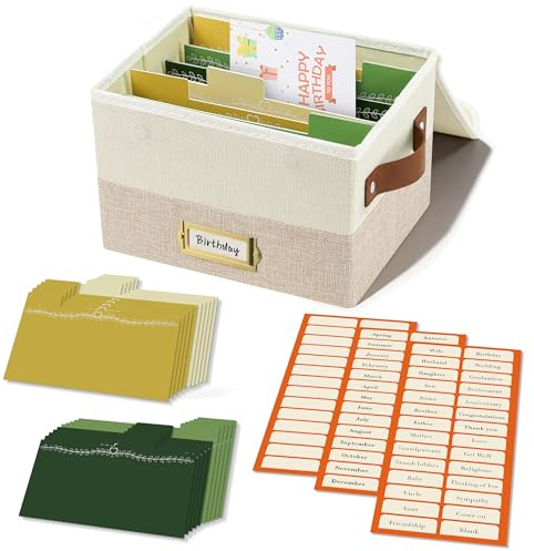 Vienrose Caja Organizadora de Tarjetas de Felicitación de Lino, Plegable