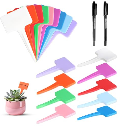 200 Pezzi Etichette per Piante, Piante Etichetta di Plastica, Targhette per Piante Impermeabile, Cartellini per Etichette da Giardino, Plastica Multicolore per Ortaggi, Fiori (100 Bianco + 100 Colore)