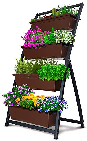 Cama de jardín elevada de 4 pies – Jardineras elevadas verticales independientes, 4 cajas de contenedores, buena para patio, balcón, interior y exterior, drenaje de agua en cascada (paquete de