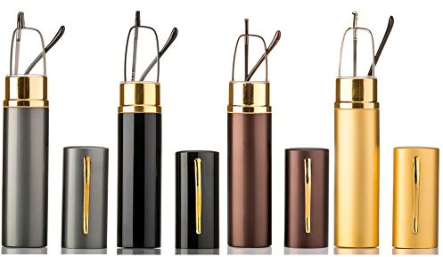 4 Pack Compact Reading Glasses in Aluminum Case - Spring Hinged Metal Frames, Portable Light Weight, 3.00 Magnification