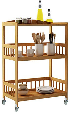 soges Küchenwagen Servierwagen Aufbewahrungswagen Rackwagen aus Bambus mit Rollen,KS-ZC-05