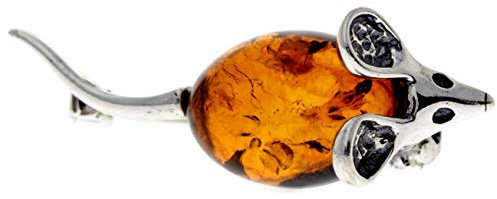 Brosche Maus Sterling-Silber 925 Honig Baltischer Bernstein 4107