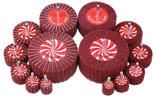 14 Pack Rocaris Buffing Flap Wheels - 7 Size Flap Disk - 1/4 Inch Shanks Fit All Drills - 80 Grits