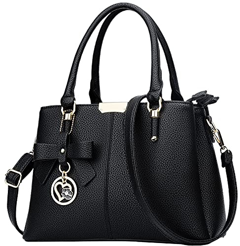 KKXIU 3 Zippered Compartments Purses and Handbags for Women Top Handle Satchel Shoulder Ladies Bags (A-Black)