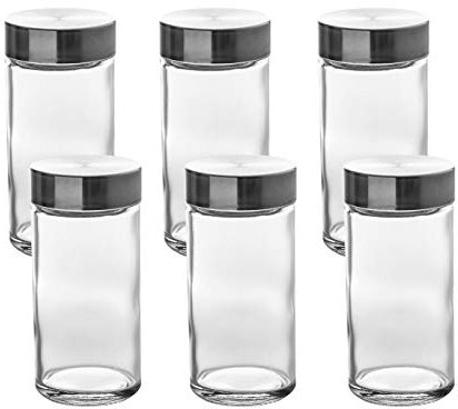VITA PERFETTA 6 x Bocaux à Epices avec Saupoudreur, Pots à Epices en Verre avec Bouchon, Conservation Huiles, Epices, Herbes, Thé - 80 ml, (9,5 x 4,5 cm)