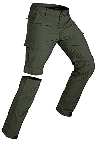 Wespornow Herren Zip-Off-Wanderhose-Abnehmbar-Trekkinghose, Atmungsaktiv Outdoorhose Arbeit Outdoor-Hosen-Cargohose Schnell Trockend Sommer Funktionshose mit 5 Taschen (Grün, L)