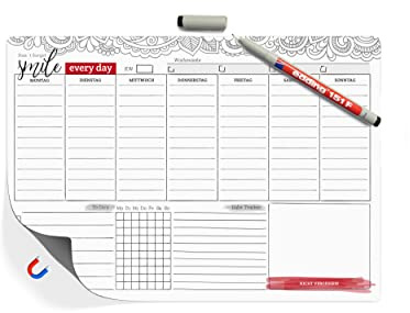 TOBJA® Wochenplaner magnetisch inkl. Stift - Terminplaner ohne Datum zum abwischen und wiederverwenden | Weekly Ziele setzen, to do listen block & Merkliste | Wochenplaner abwischbar (Magnetisch)