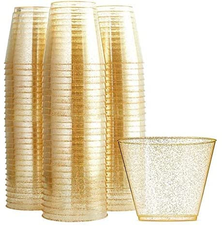 WANGZAIZAI Lot de 25 gobelets à paillettes, 270 ml, en plastique transparent, pour mariage, élégants, recyclables