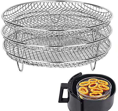 Air Fryer Rack Compatible for Ninja Air Fryer, 3 Stackable Dehydrator Racks Stainless Steel Air Fryer Basket Tray Air Fryer Accessories Dishwasher Safe for Oven Microwave Baking Roasting(Circular)