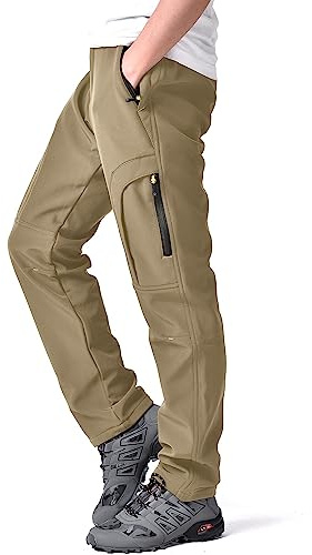 Jessie Kidden Pantalones de senderismo impermeables para hombre, para exteriores, nieve, esquí, pesca, caminar, forro polar, aislante, suave, pantalones de invierno, caqui, 30