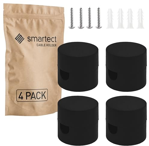 smartect Zweiteilige Wand- und Deckenpins für Textilkabel [4 Stück, Schwarz] Deckenbefestigung mit Schrauben und Dübeln, Affenschaukel Aufputz-Kabelhalter für eigenes DIY Projekt