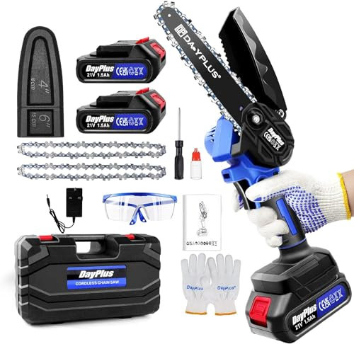 Tronçonneuse électrique super puissante et scie à chaîne à batterie avec aiguiseur - Outil de jardin pour coupe de bois avec 2 piles Li-Ion et 2 chaînes, 2200W, longueur de plaque de guidage de 15 cm
