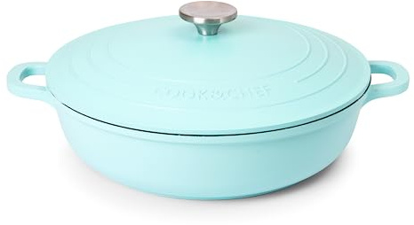 Teglia con coperchio, resistente al forno, antiaderente, piatta, per piani cottura a induzione, resistente al forno, pentola per zuppe in alluminio, 3,9 l, 28 cm, verde bluastro, Di Nuovva