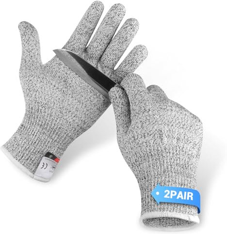 Scalnuvyyh 2 Paar Schnittschutz Handschuhe, Schnittfeste Handschuhe für Erwachsene, Leistungsfähiger Level 5 Schutz, Lebensmittelecht, Geeignet zum Kochen, Schnitzen und Gärtnern, XL