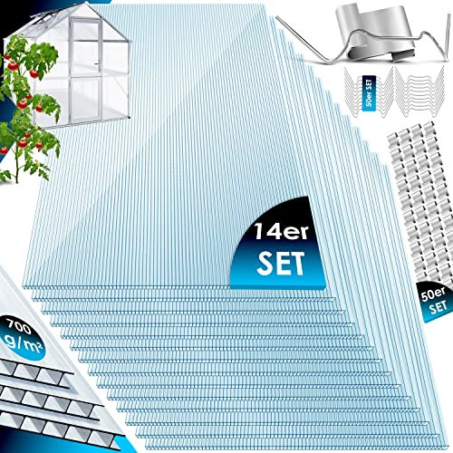 KESSER® 14 Plaques alvéolaires en Polycarbonate 4 mm | Panneau alvéolaire Double de 14,7 m², 150 x 70 cm | Panneau alvéolaire | Panneau pour Serre | Antichoc et résistant aux UV