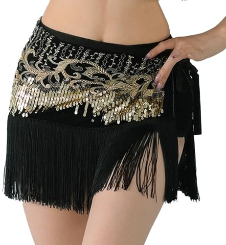 Dasongff Jupe Ceinture de Danse Orientale Femme Écharpes Hanche à Frange Belly Dance Samba Foulard Danse du Ventre Dame Latine Spectacle, Ceinture de Danse Orientale