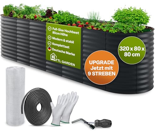 TTL GARDEN 320x80x80cm Elegance XL Metall Hochbeet Anthrazit Stahl verzinkt