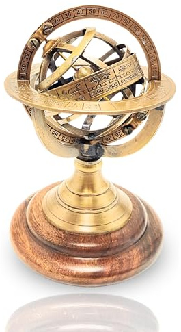 HIGHSTREET NAUTICAL Antique Style Nautical Brass Armillary Sphere World Globe Astrolabe Mounted on Wooden Base - Perfect Decor Accent for Office Thanksgiving Christmas & Holidays