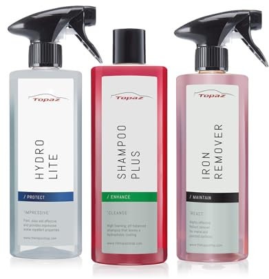 Topaz Protection Bundle - Iron & Rust Remover, pH-Balanced Car Shampoo Plus, Hydro Lite Vehicle Protector - Car Cleaning Kit, Paintwork Care, Water Repellence & Dust Prevention (3x500ml)