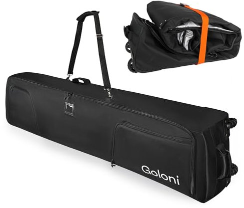 Goloni Ski Bag with Wheels,Padded Snowboard Bag for Air Travel,600D Waterproof Fabric,Foldable Snow Bag Fits 2 Pairs Skis Up to 175/190cm