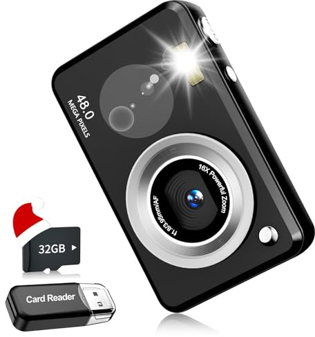 Digitala kameror FHD-kamera för barn, pojkar, flickor, kompakt digital punkt- och fotograferingskamera med 16 x zoom 32 GB kort, barnkamera, gåvor för barn